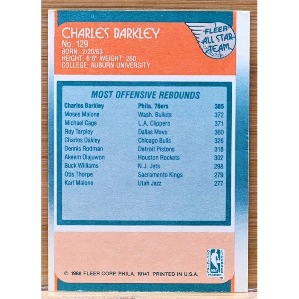 1988-89 FLEER CHARLES‎ BARKLEY FLEER ALL STAR TEAM #129